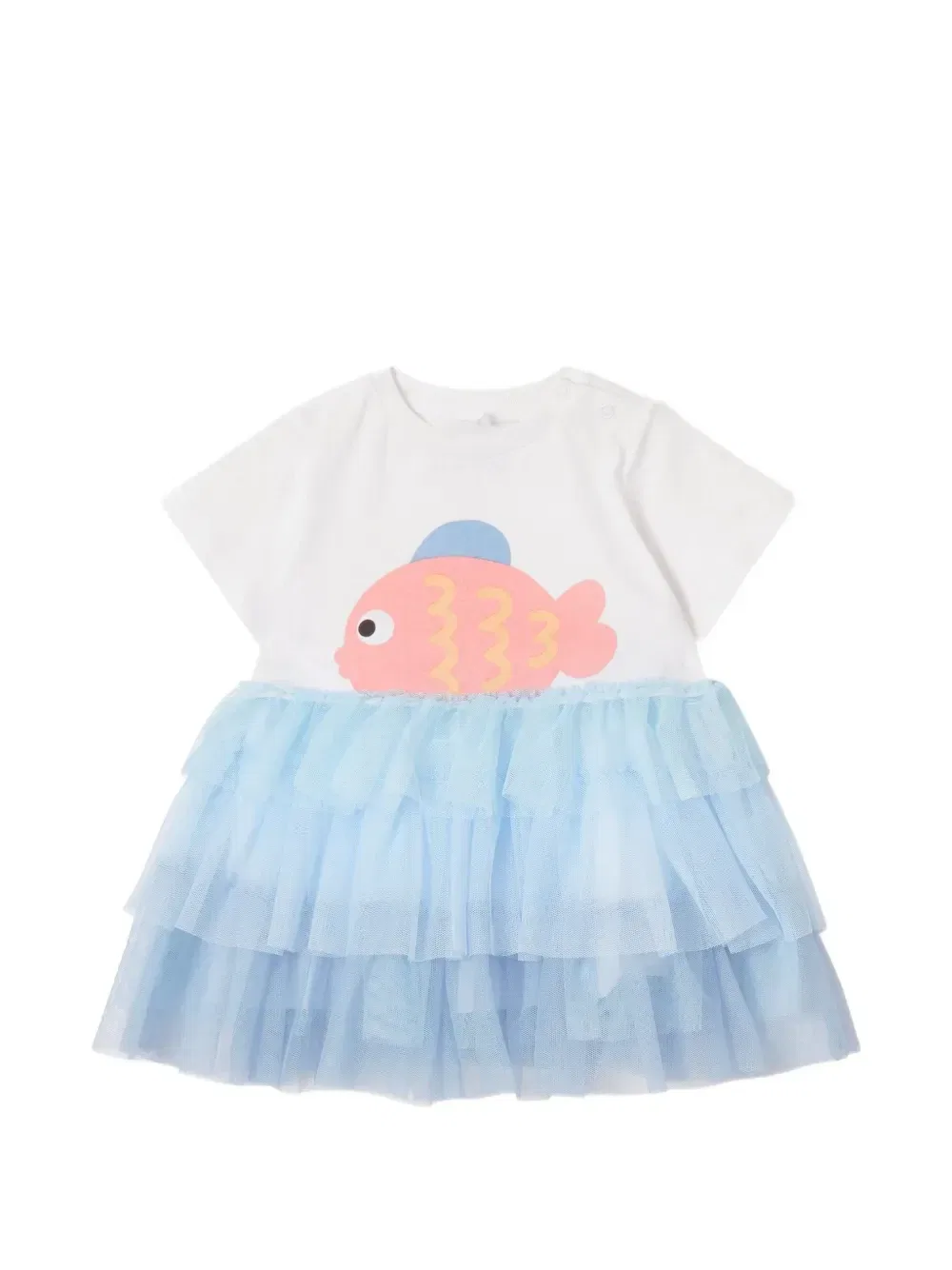 Платье с ярусами и рыбным принтом Stella McCartney Kids, белый