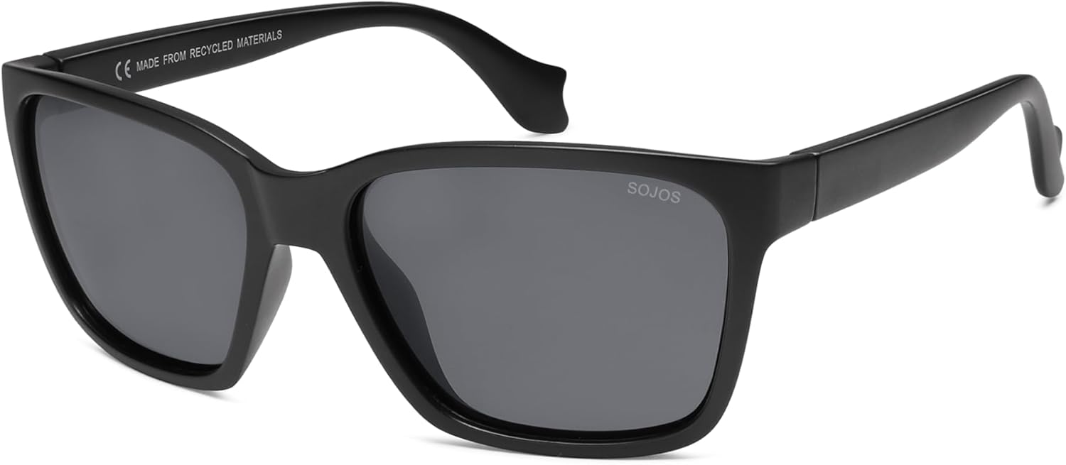

Поляризованные солнцезащитные очки SOJOS Ocean Collection для мужчин, квадратная оправа из переработанной рыболовной сети, экологичные, с защитой от УФ-излучения UV400, цвет «Тихий океан», Black/Grey
