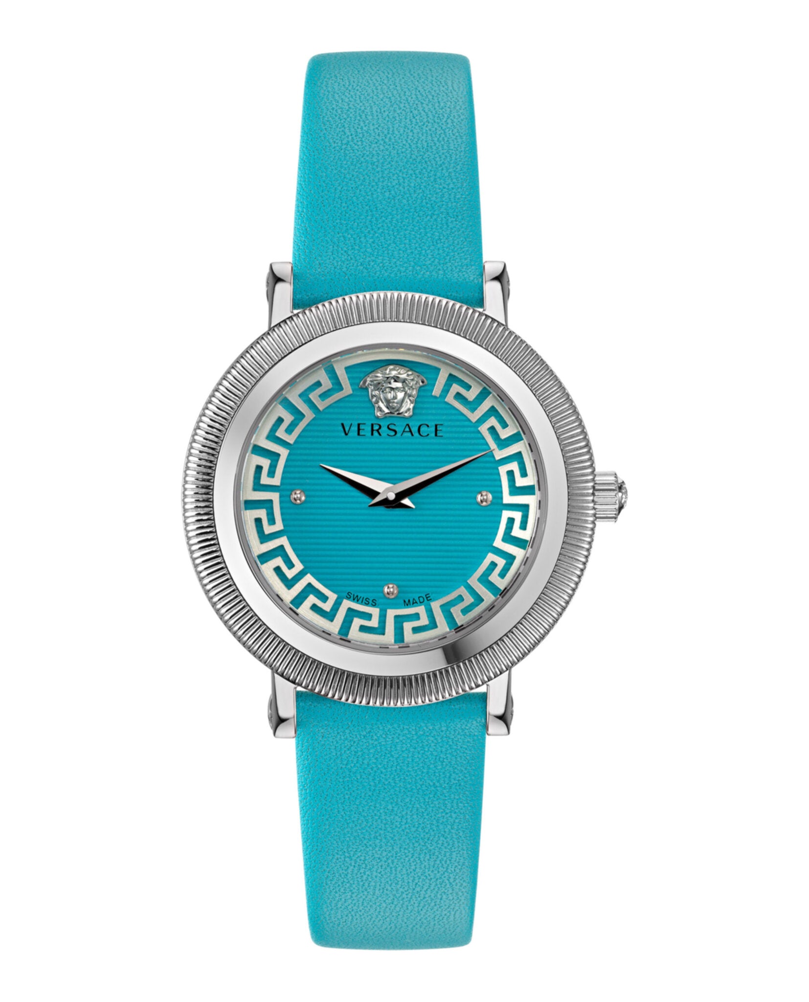 

Часы Greca Flourish из кожи Versace, цвет blue/stainless steel/blue