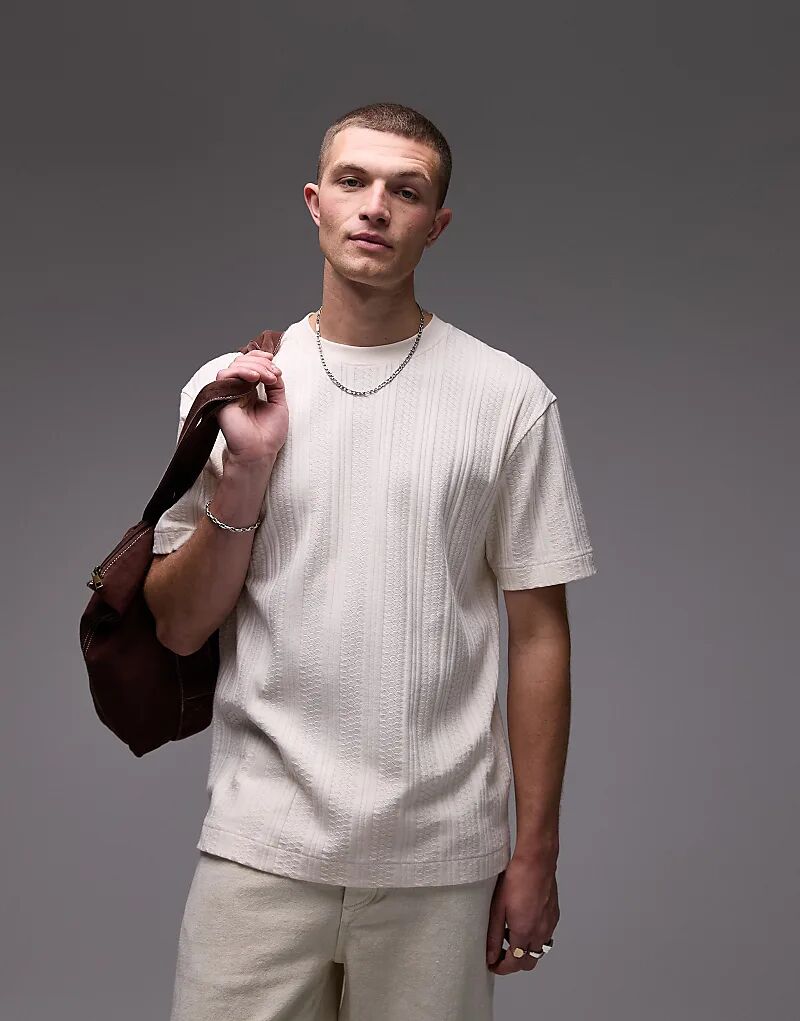 

Футболка Topman свободного кроя с ажурной вязкой цвета экрю