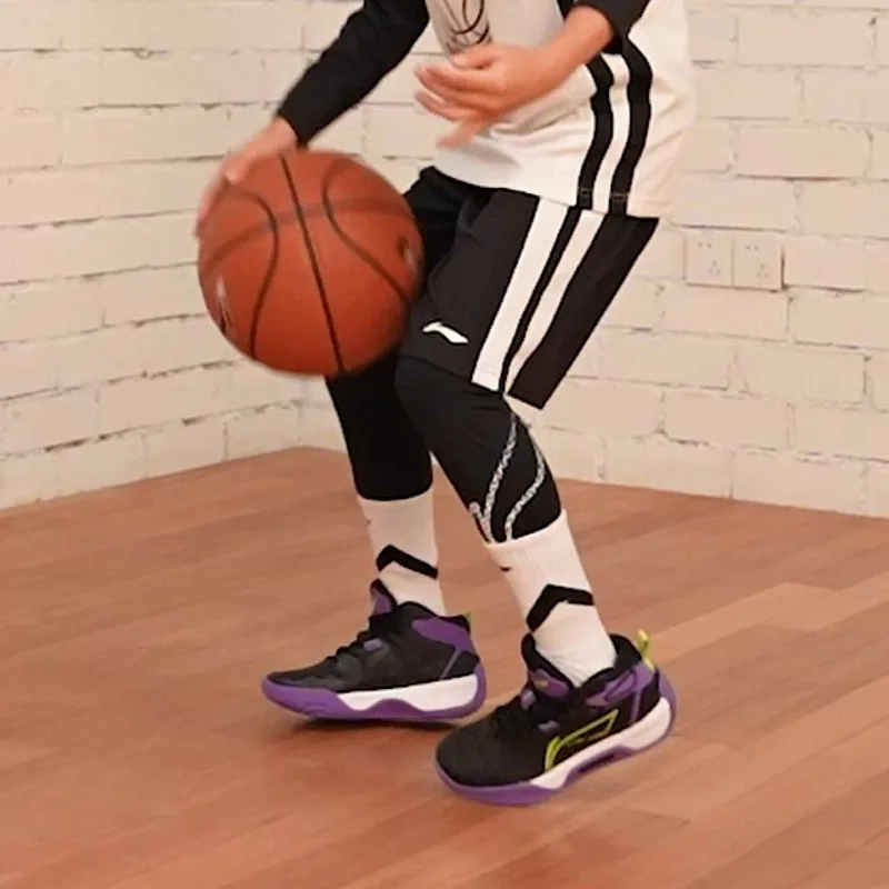 Li-Ning YOUNG Tianying V1 Synthetic Leather Cushioning Rebound Low top детские баскетбольные кроссовки, new aurora синий/basket фиолетовый — фото 3