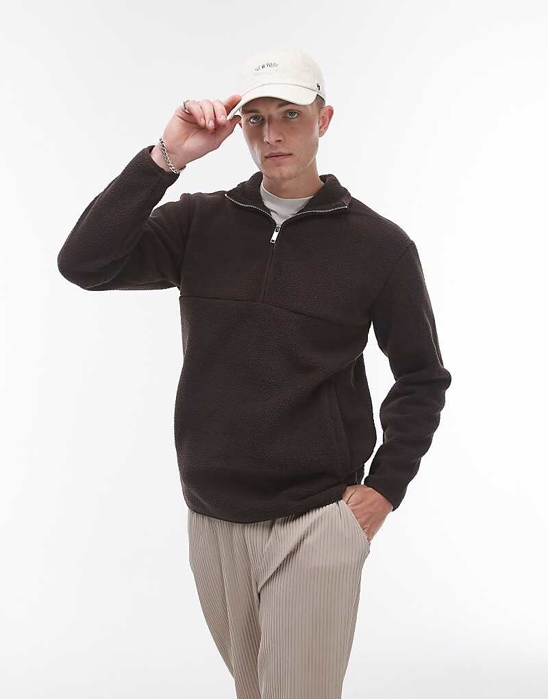 

Коричневая толстовка из меха тедди Selected Homme с короткой молнией