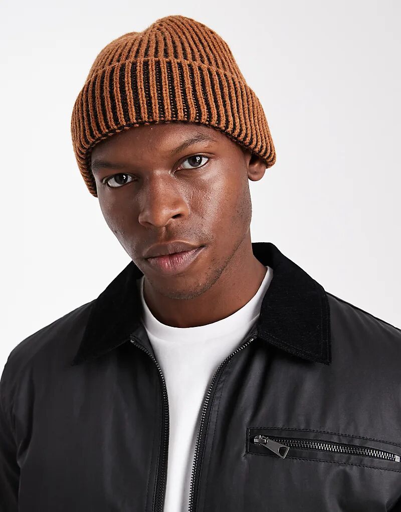 

Вязаная контрастная шапка бини ASOS DESIGN оранжевого цвета