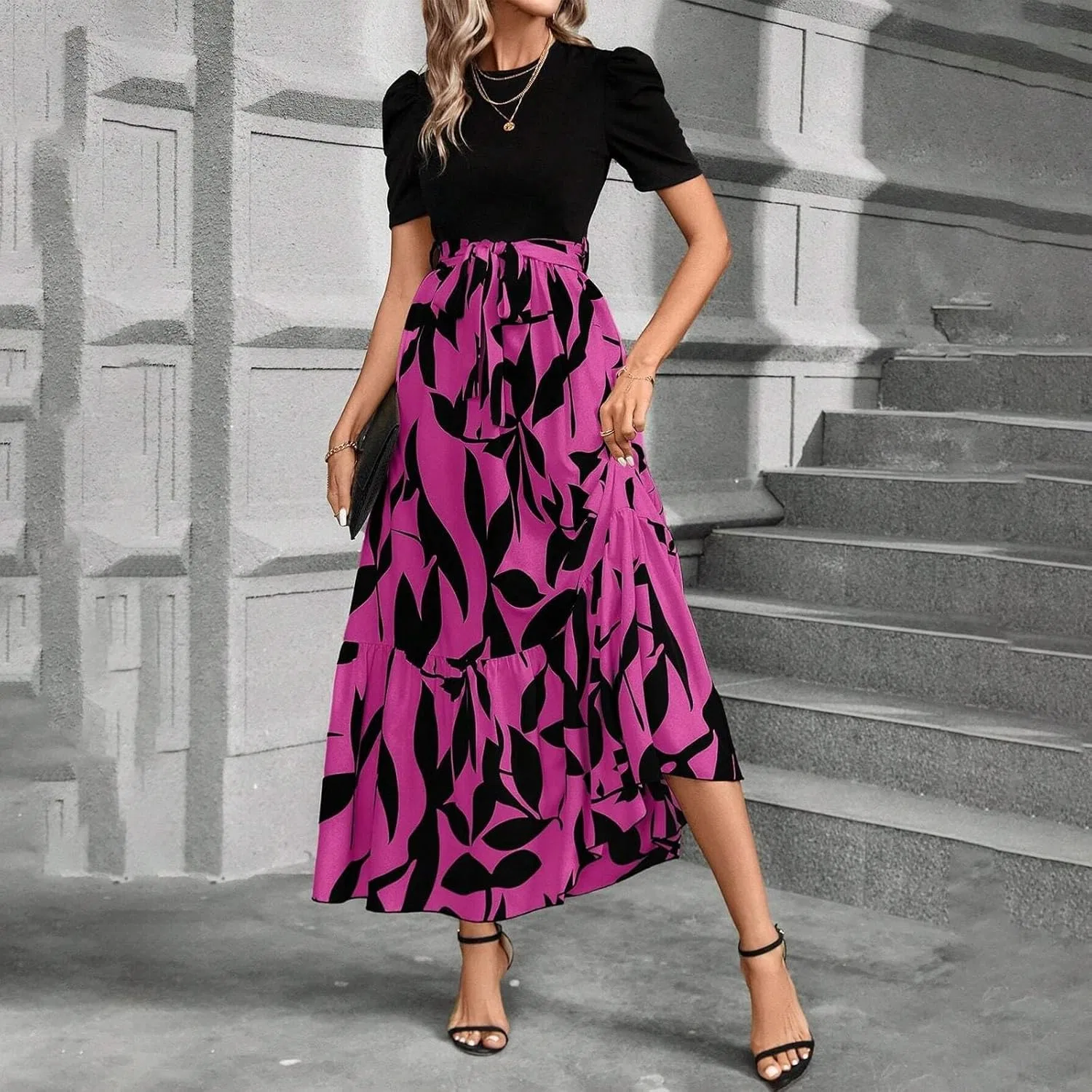 Женское летнее платье свободного кроя A-силуэта, Hot Pink — фото 4