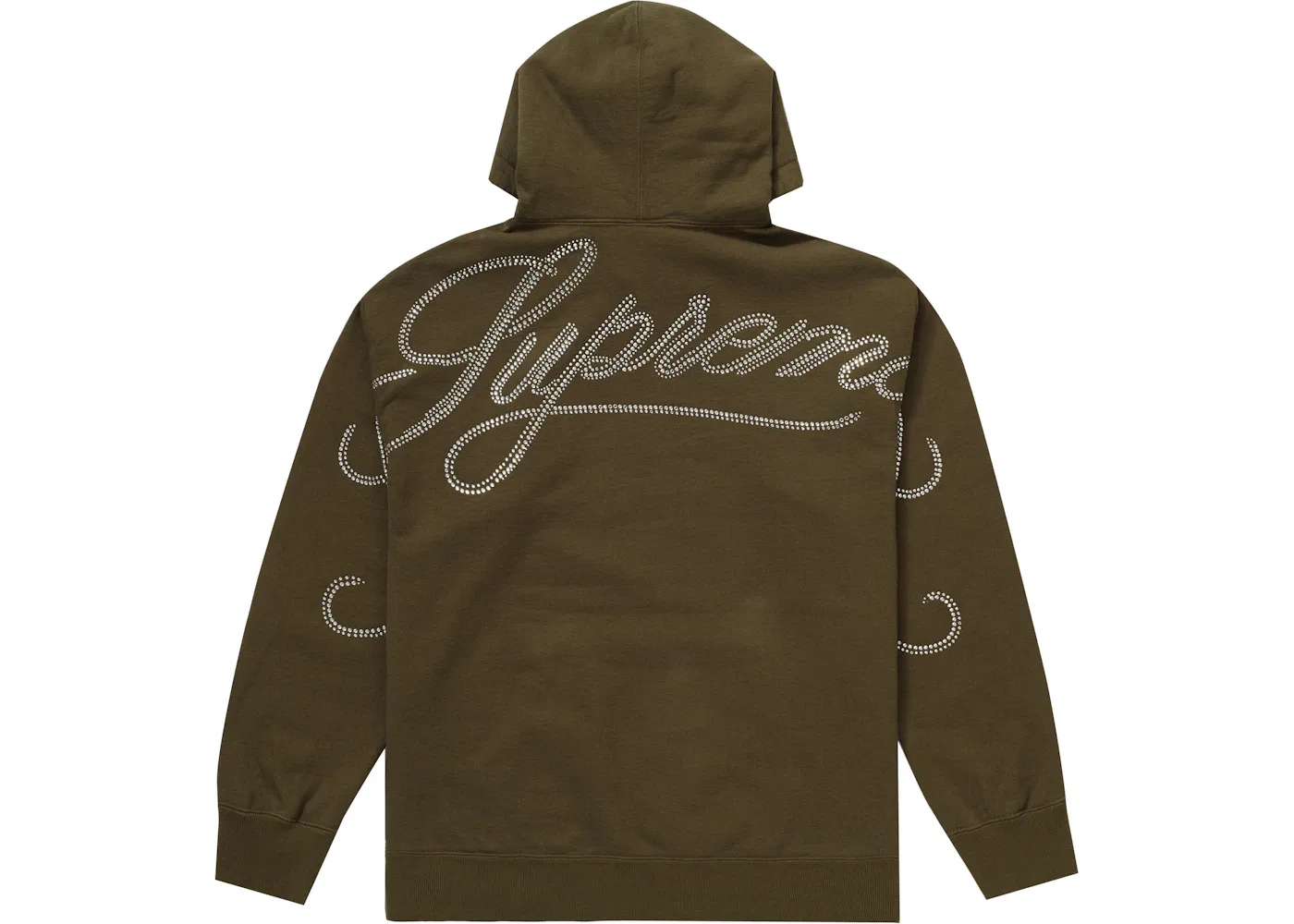 Мужской худи с принтом Supreme Rhinestone Script Dark Olive — фото 2
