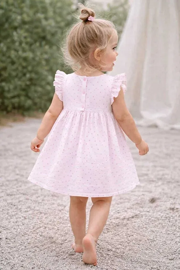 Детское платье для девочек с воланами Bebeğime Çorap, Cream-Pink Speckled — фото 3