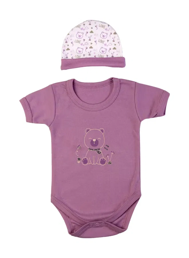 Комплект из 5 предметов хлопковый с медвежонком Babies Basic, темно-лиловый — фото 4
