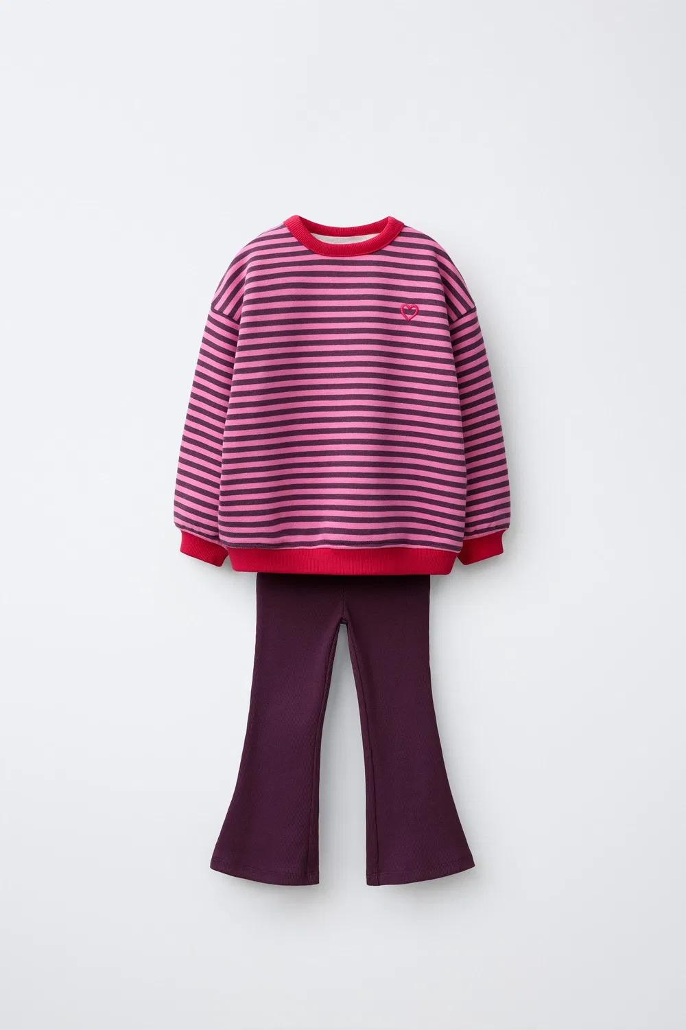 Комплект из полосатой толстовки и расклешенных леггинсов. ZARA, Pink marl