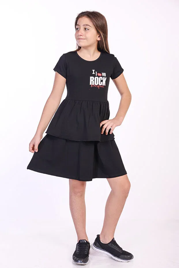 Детское платье для девочек хлопковое i love rock printed Toontoy, Black — фото 3
