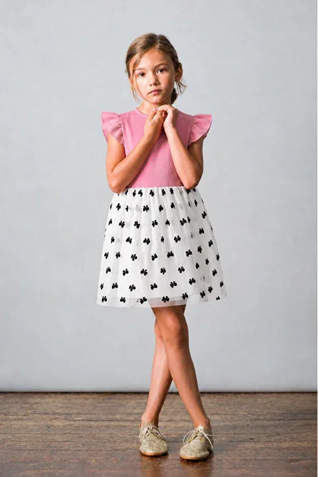 Детское платье из тюля с рюшами для девочек Fesshera Kids, Pink