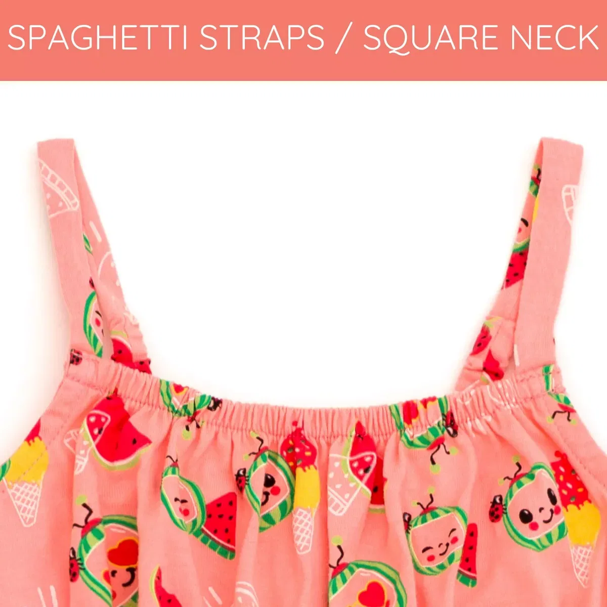 Детское платье для девочек без рукавов CoComelon Square Neck Cami Dress, Coral Pink — фото 3