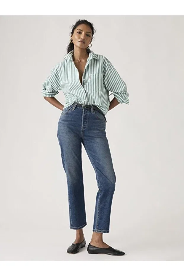 Женские джинсы укороченные с завышенной талией 501 Crop Lightweight Women's Jean Pants - History Today Levi'S, Dark Indigo - Worn In