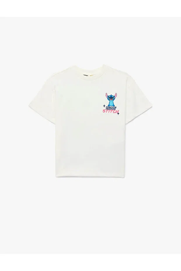 Детская футболка для девочек с принтом Stitch Printed Licensed Koton, Ecru — фото 2