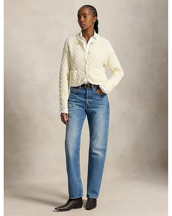 Женский кардиган из кашемировой смеси с косами Ralph Lauren, кремовый — фото 2