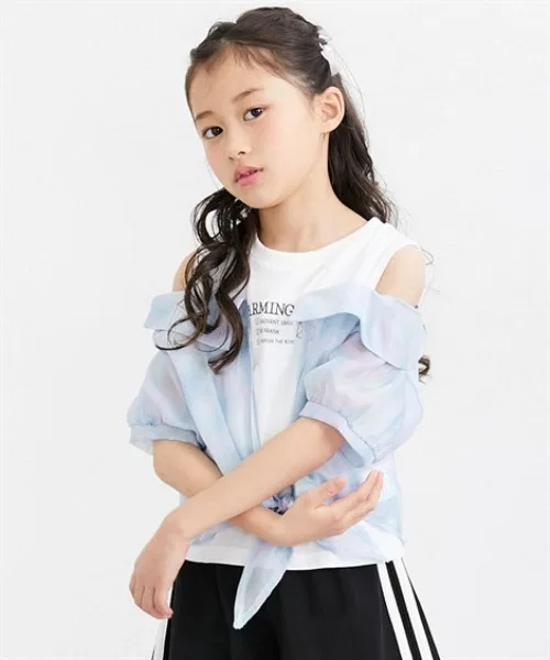 Детская футболка с длинным рукавом имитация слоев QUNTSTYLE, Off White — фото 4