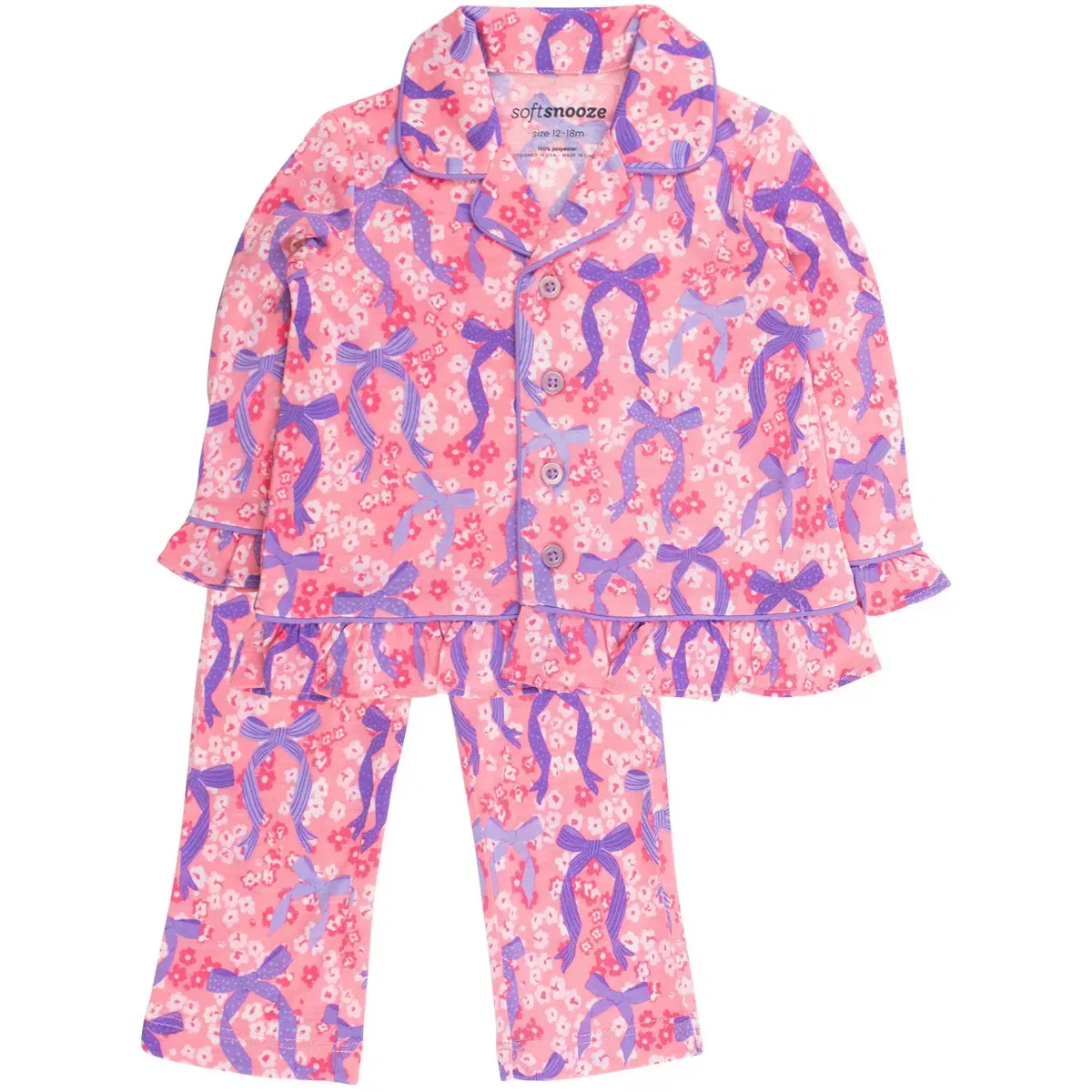 Детская пижама-комплект с оборками Ruffle Flare Pajama Set RuffleButts, Bow Besties