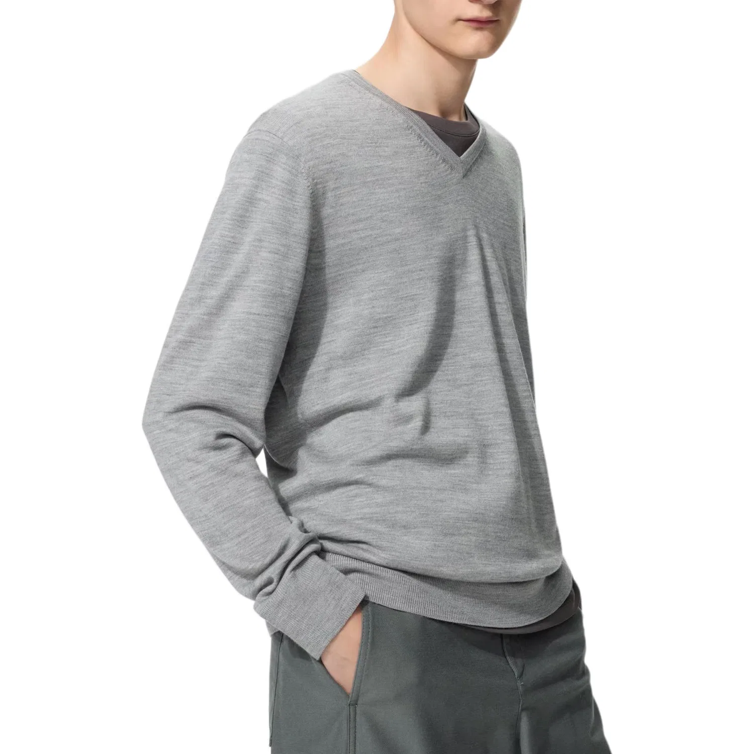 Мужской свитер с V-образным вырезом UNIQLO, Серый