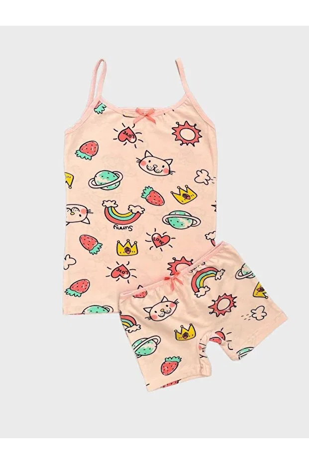 Детский комплект нижнего белья для девочек хлопковый с принтом Strawberry And Cat Patterned Set Elmas Kids, Pink