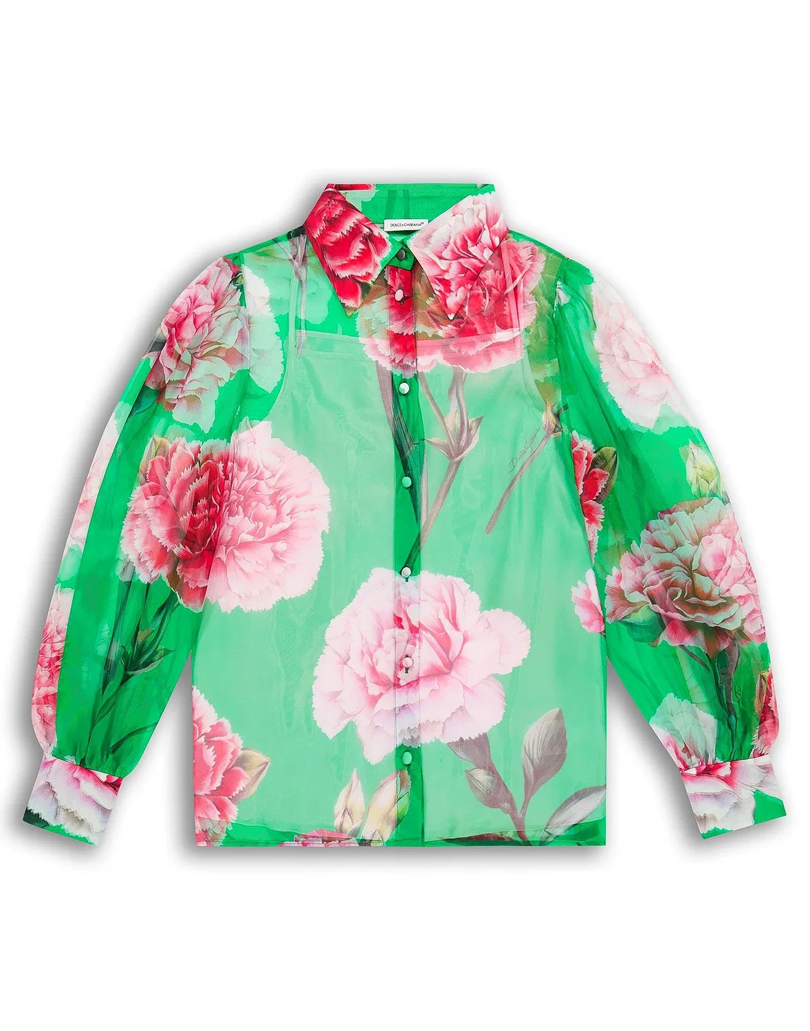 Детская рубашка из вуали с цветочным принтом Dolce&Gabbana, Emerald Green