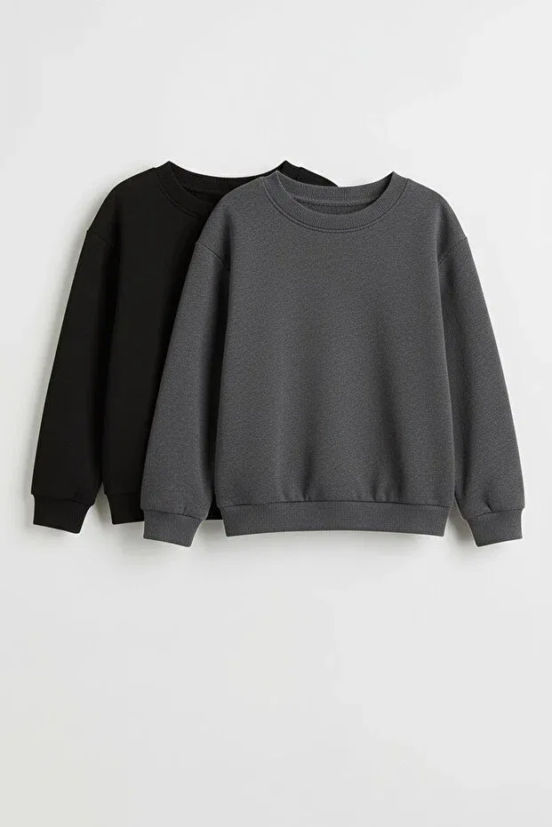 Детский комплект свитшотов с круглым вырезом Perendi, Black-Anthracite