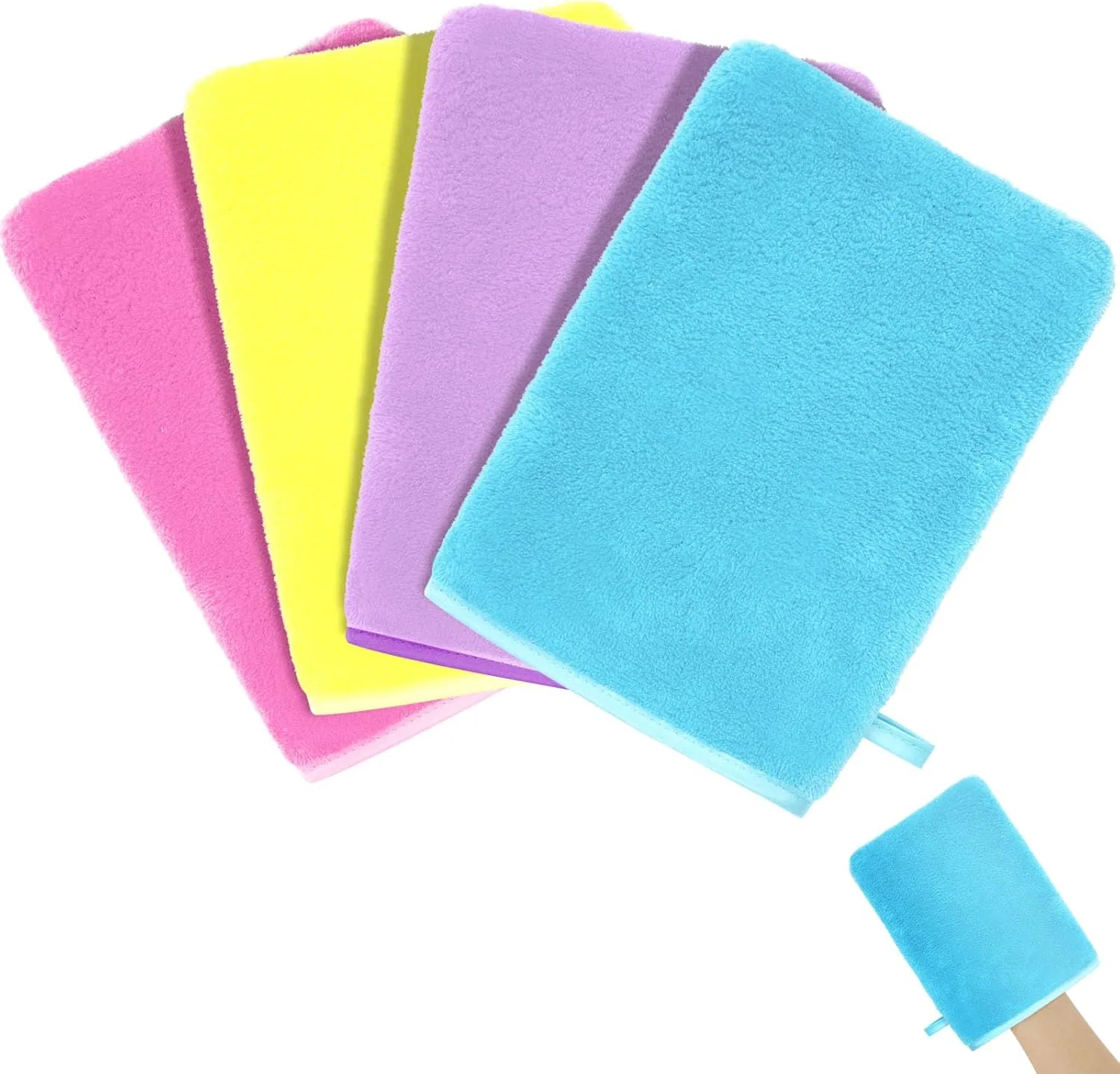 Мочалки для умывания, HOTUT, 4 шт, 20x15 см, Blue/Pink/Yellow/Purple