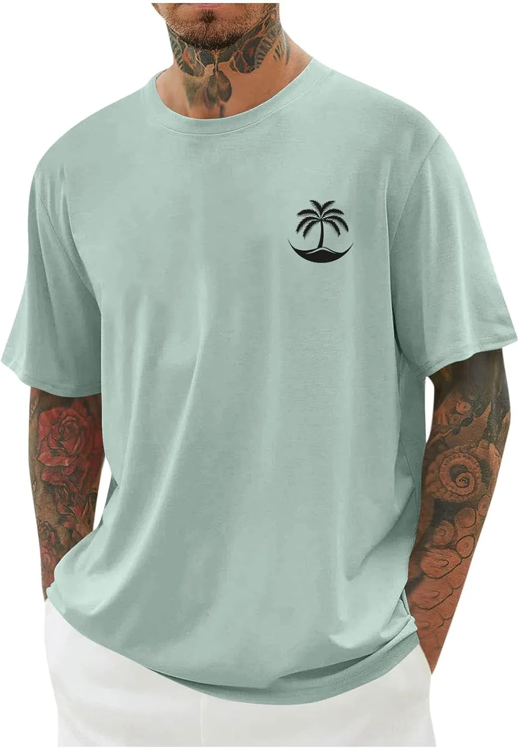 Мужская футболка свободного кроя с принтом пальм, Mint Green