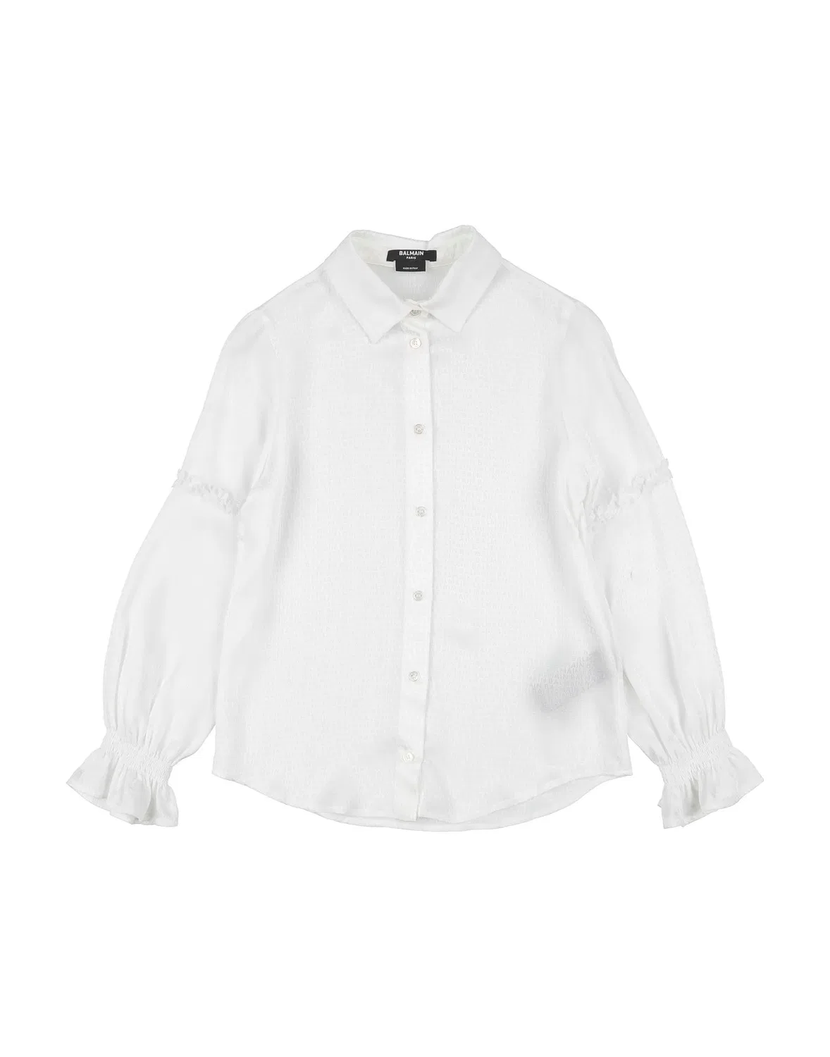 Детская рубашка из атласа с кружевом Long Sleeve Balmain, белый