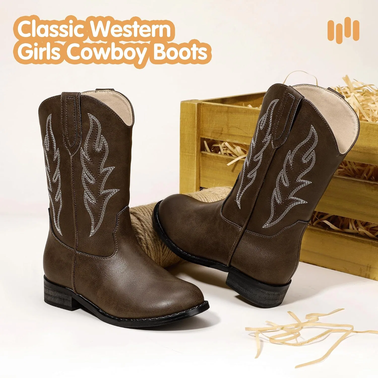 Детские сапоги для девочек с вышивкой Cowgirl Boots Hehainom, Brownpu — фото 4