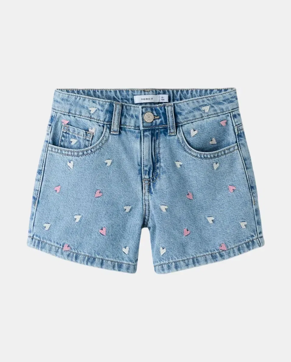 Детские шорты для девочек джинсовые с вышивкой name it, Azul Claro — фото 4