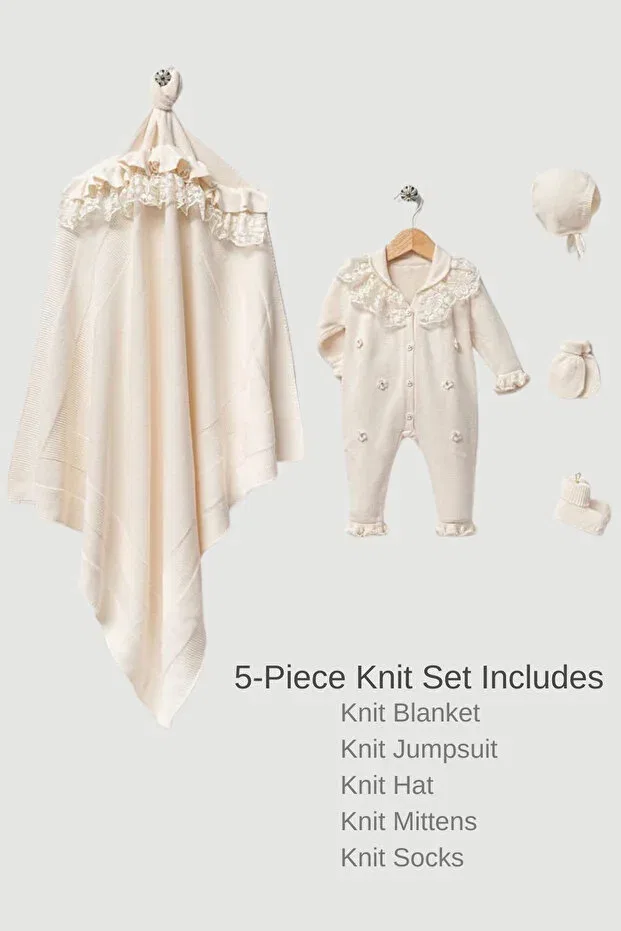 Детский комплект для новорожденных девочек с кружевом Daisy Lace Naka Concept, Nude Color — фото 3
