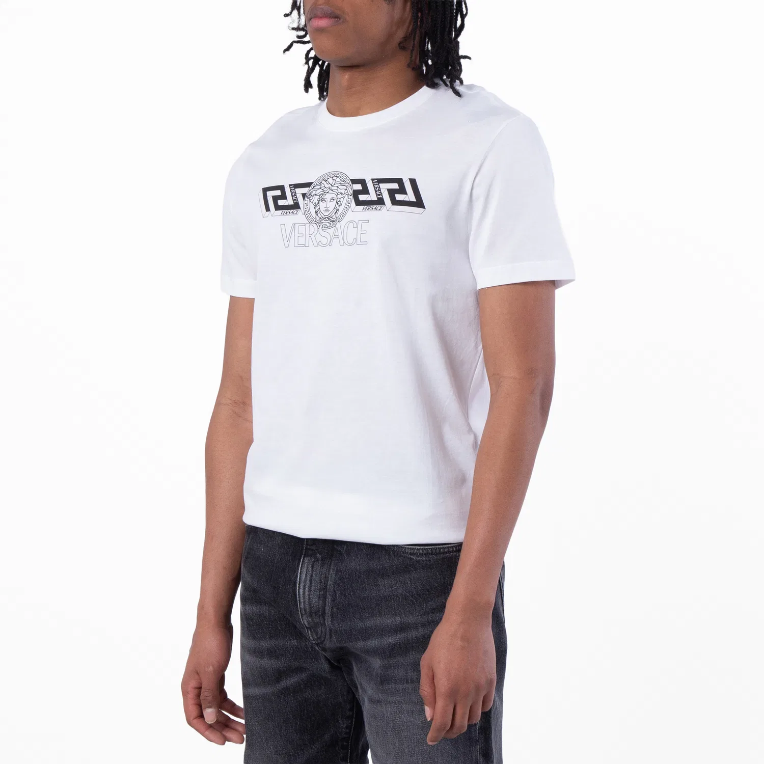 Футболка хлопковая с принтом Greca Medusa Logo Versace, Optical White — фото 2