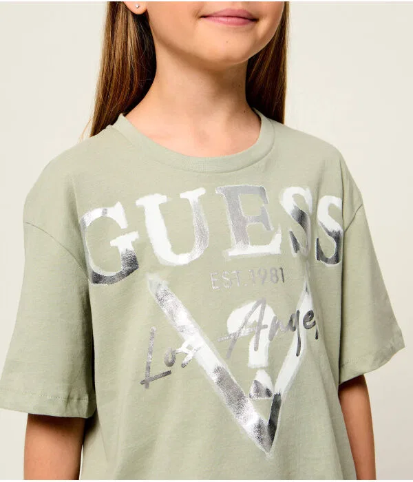 Детская футболка для девочек с круглым вырезом Relaxed Fit Guess, зеленый — фото 4