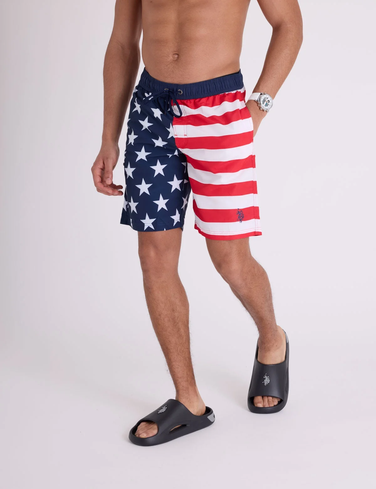 Мужские шорты для плавания U.S. Polo Assn. USA Flag, классический темно-синий — фото 3