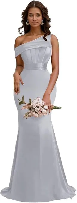 Женское вечернее платье с одним плечом Satin Corset, Silver