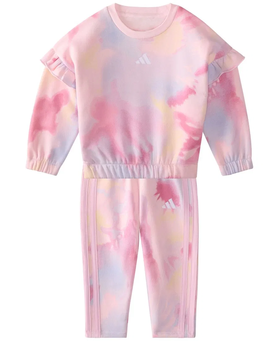 Комплект из футера с принтом, модель Baby Girls' Long-Sleeve Sweatshirt and Pants adidas, Pink Multi — фото 3