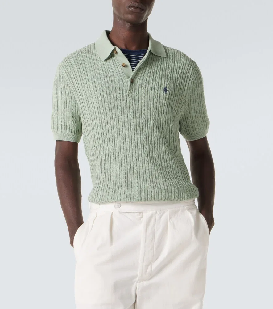 Хлопковая рубашка-поло крупной вязки Polo Ralph Lauren, зеленый — фото 3