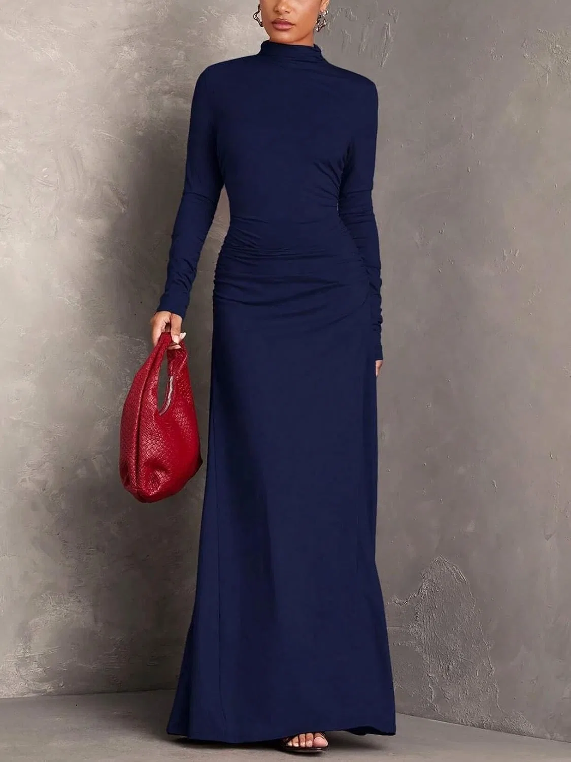 Женское элегантное платье с воротником-стойкой, Navy Blue — фото 4