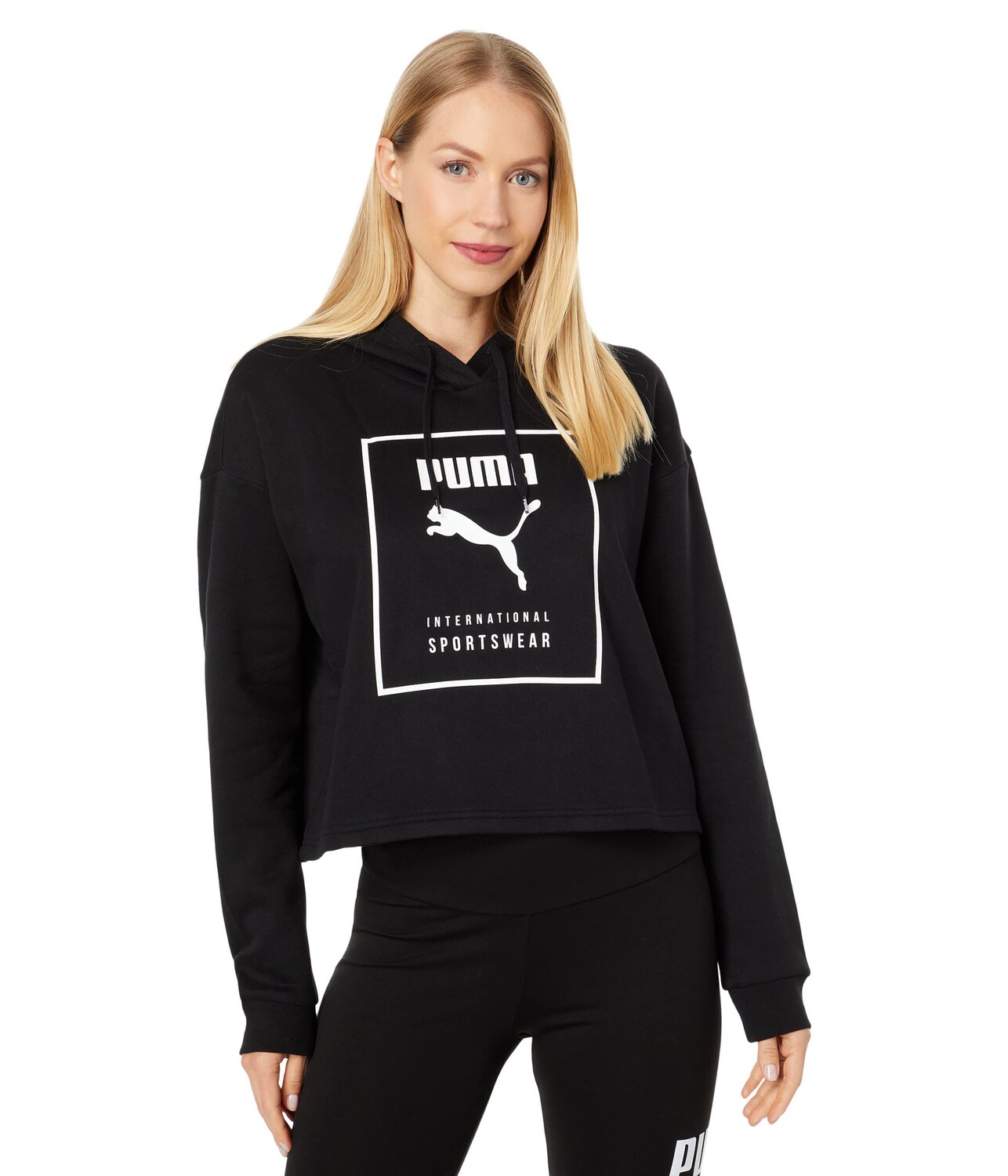 

Женская толстовка Puma INTL Cropped Fleece, черно-белый, Черный, Женская толстовка Puma INTL Cropped Fleece, черно-белый
