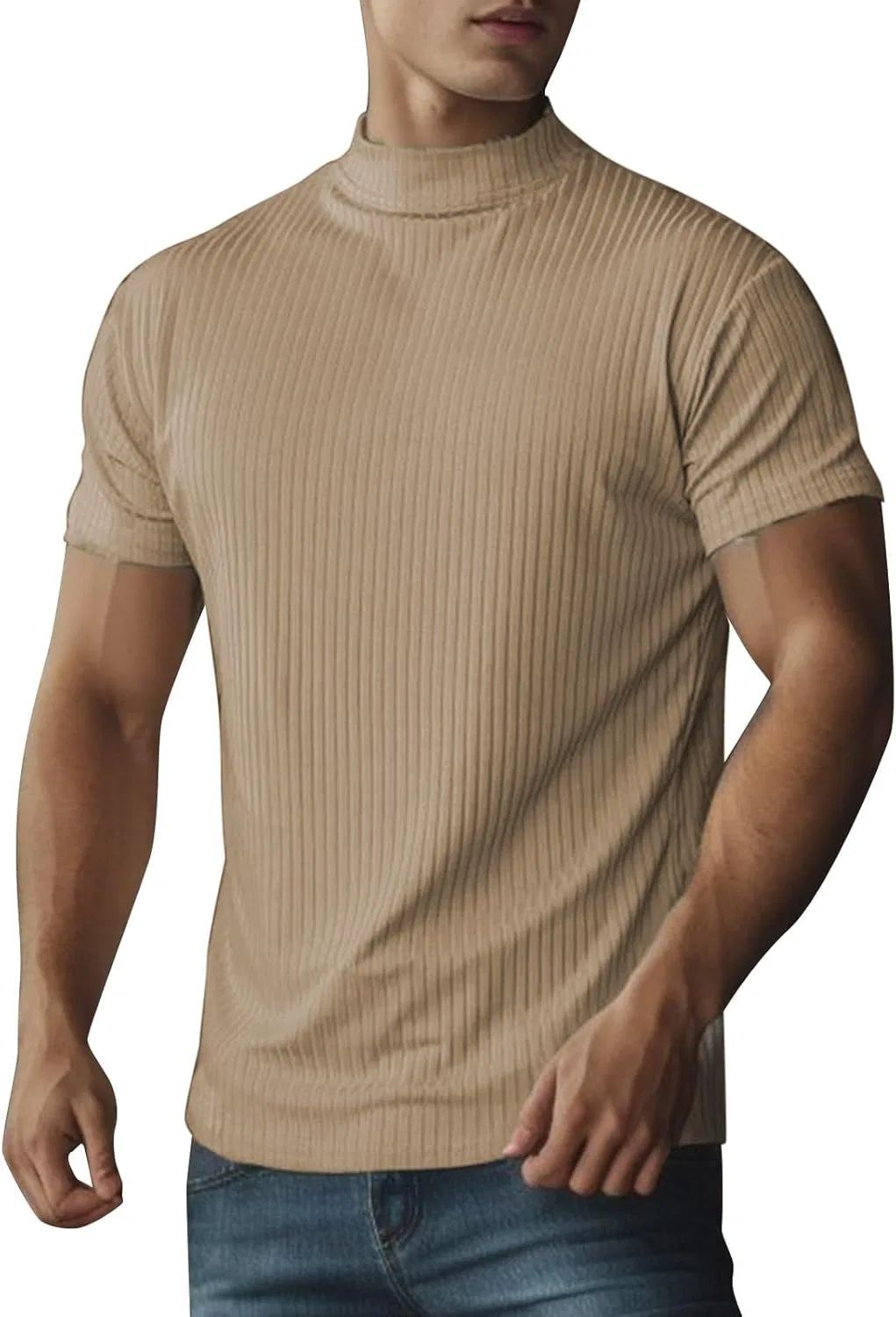 Мужская футболка с имитацией воротника поло Ribbed Knit, Khaki