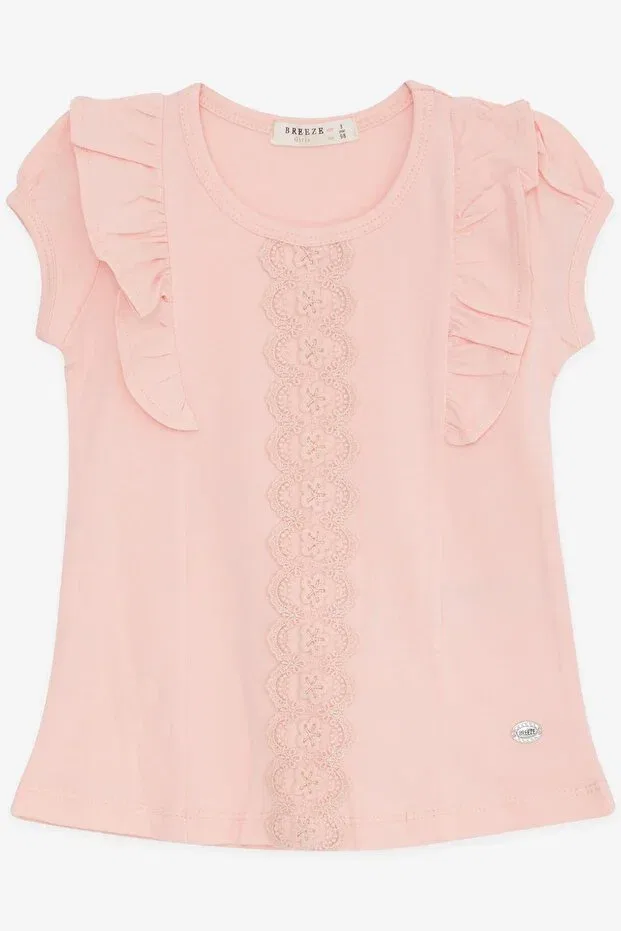 Детская футболка для девочек с вышивкой Ruffled Gourd Embroidery Breeze, Salmon