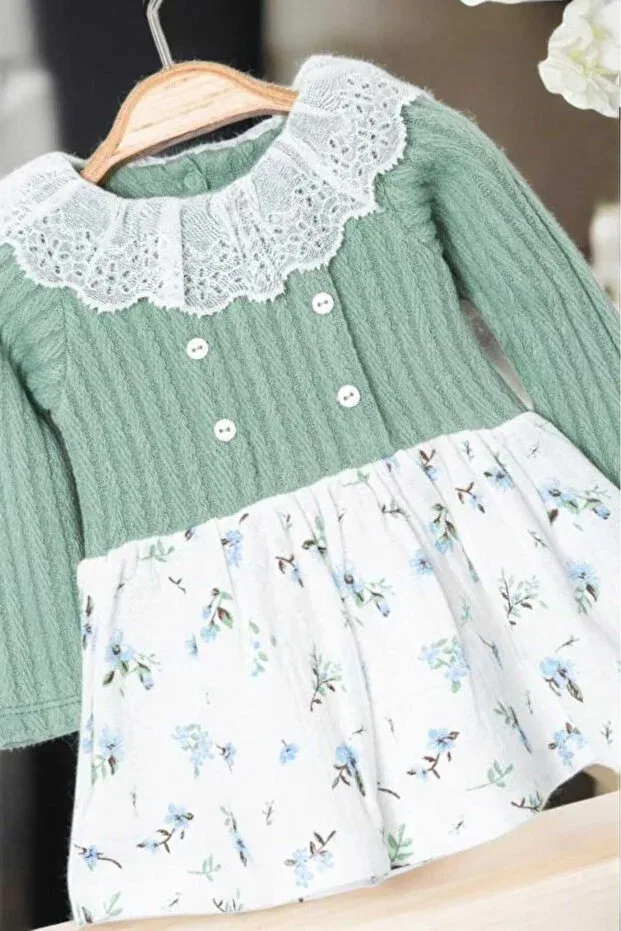 Детское платье для девочек с длинным рукавом Vintage baby girl dress Dinamik Çocuk, Green — фото 2