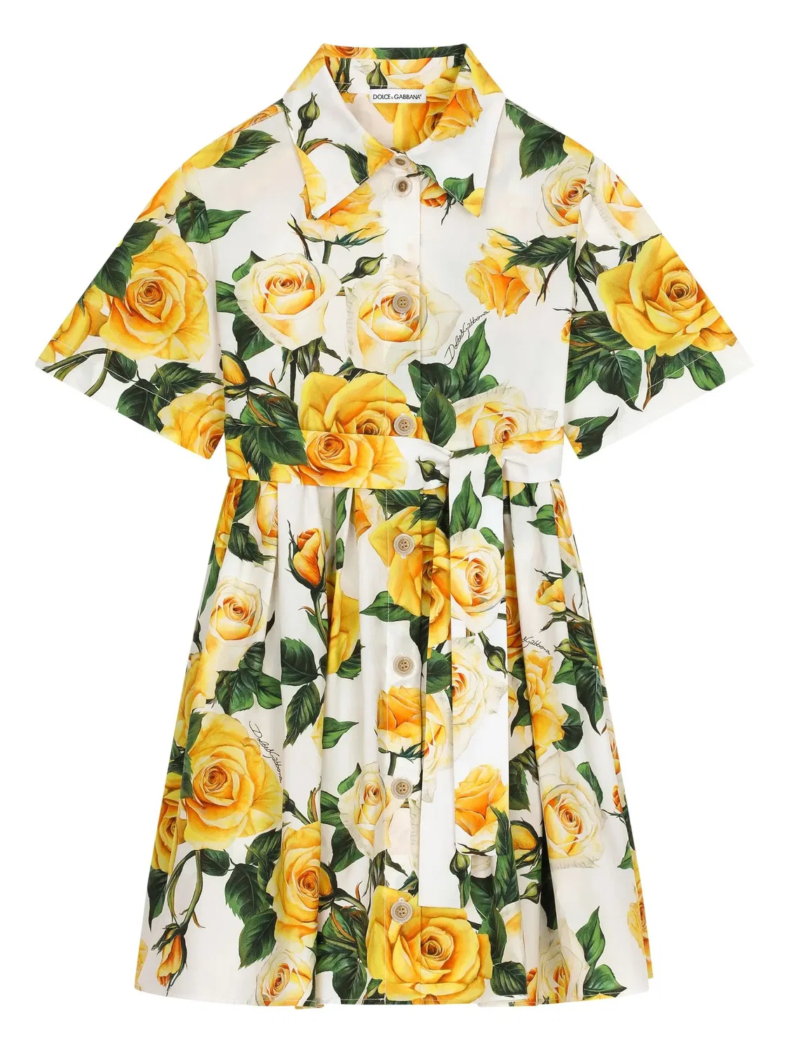 Хлопковое платье-рубашка с цветочным принтом Dolce & Gabbana, белый