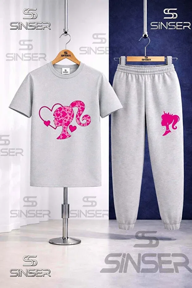 Детский комплект футболки и штанов с принтом Princess Head Heart Ss Sinser, Black - Gray - Navy Blue — фото 3