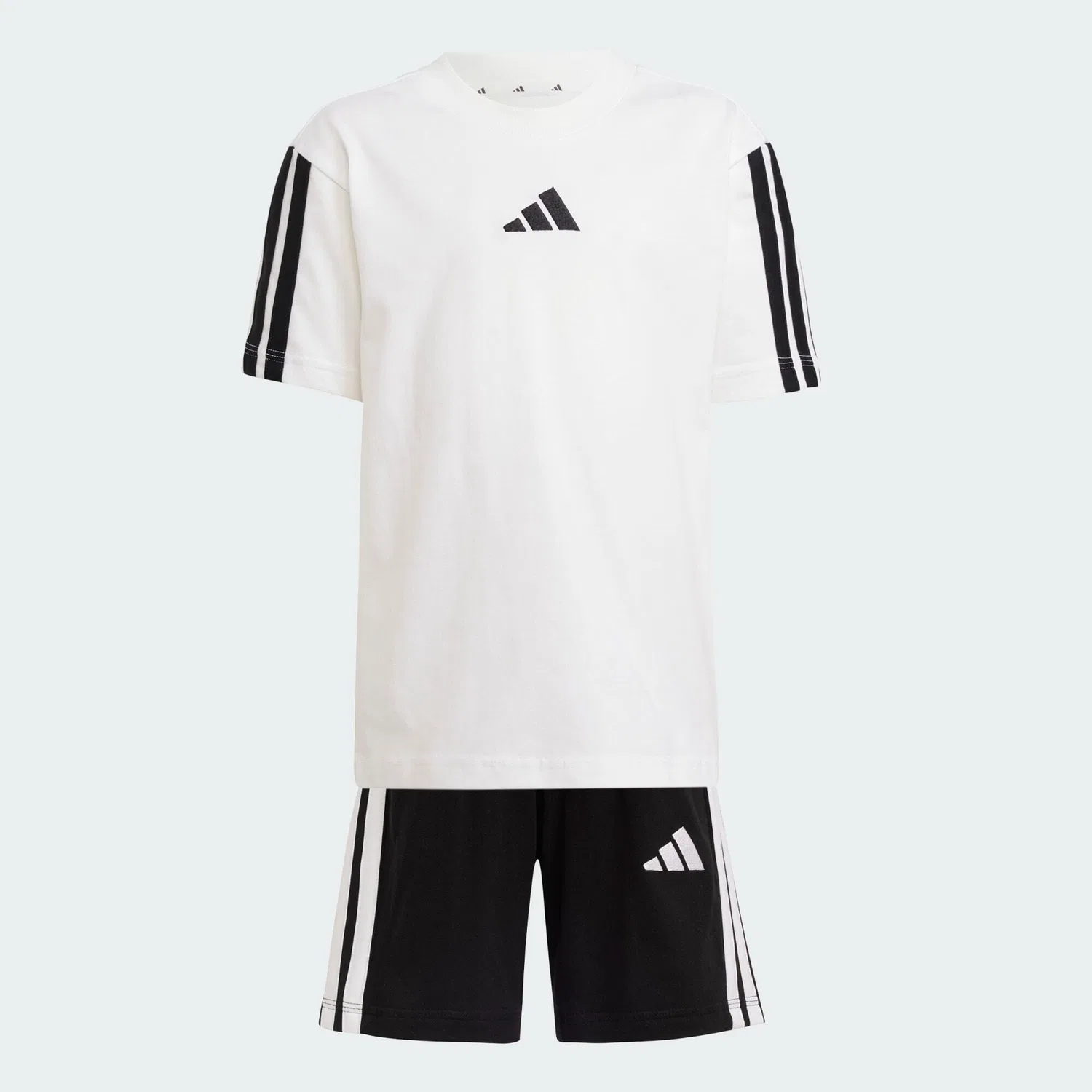 Детский комплект из футболки и шорт с принтом 3-Streifen Adidas, Цвет Weiss Schwarz Weiss — фото 2