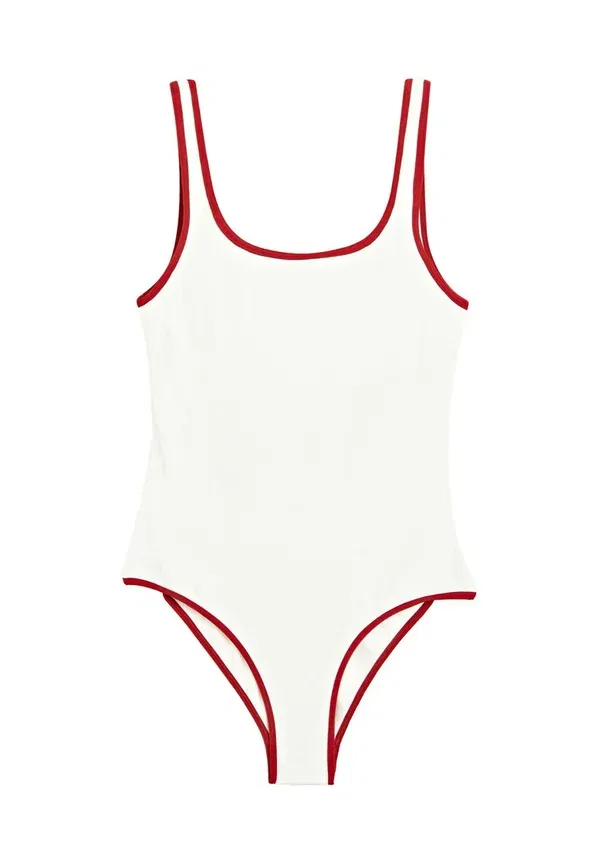 Купальник без бретелек Contrast Textu Swimsuit Massimo Dutti, красный