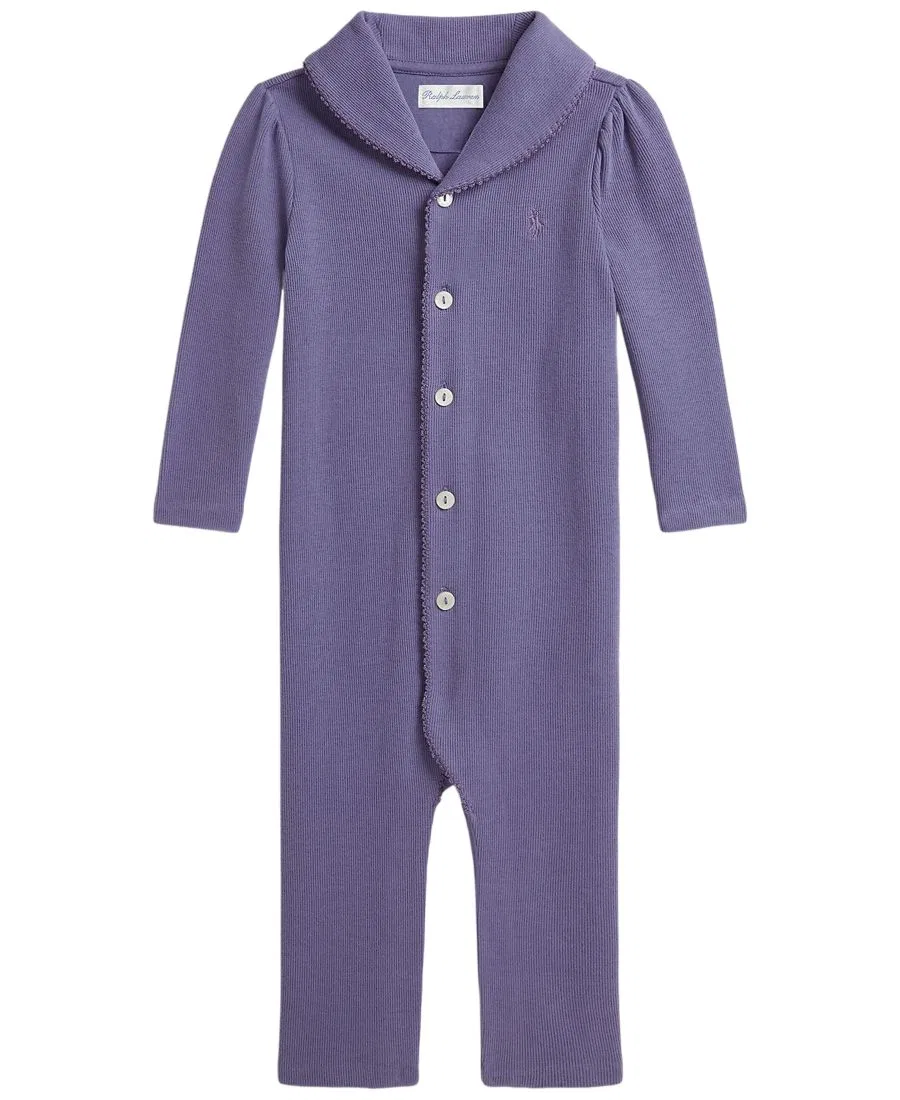 Боди-комбинезон с отложным воротником и длинным рукавом, Estate Rib Shawl Collar Coverall Polo Ralph Lauren, Summer Purple