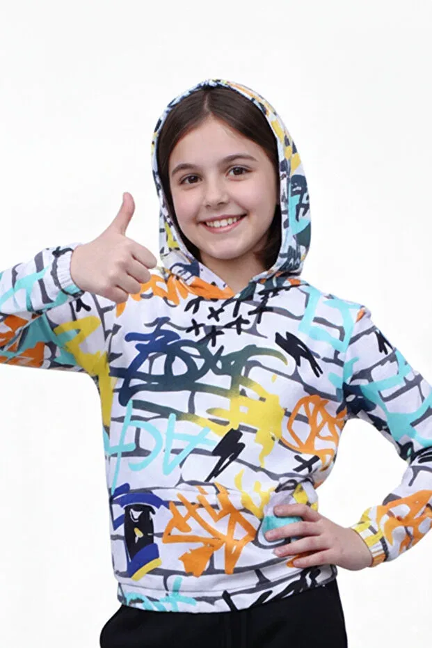 Детское худи для девочек с принтом Fyk Kids, White — фото 2