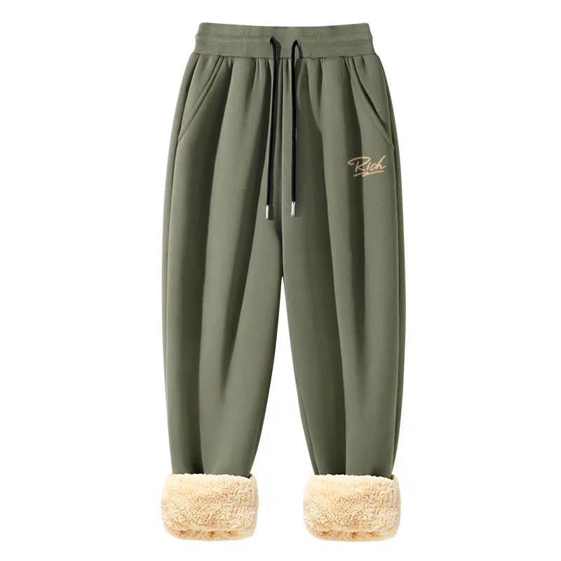 Детские спортивные штаны утепленные с начесом MINISO, Цвет Extra Thick Sherpa Gray Green (Ma Ji Ma Sparkling Pants Logo)