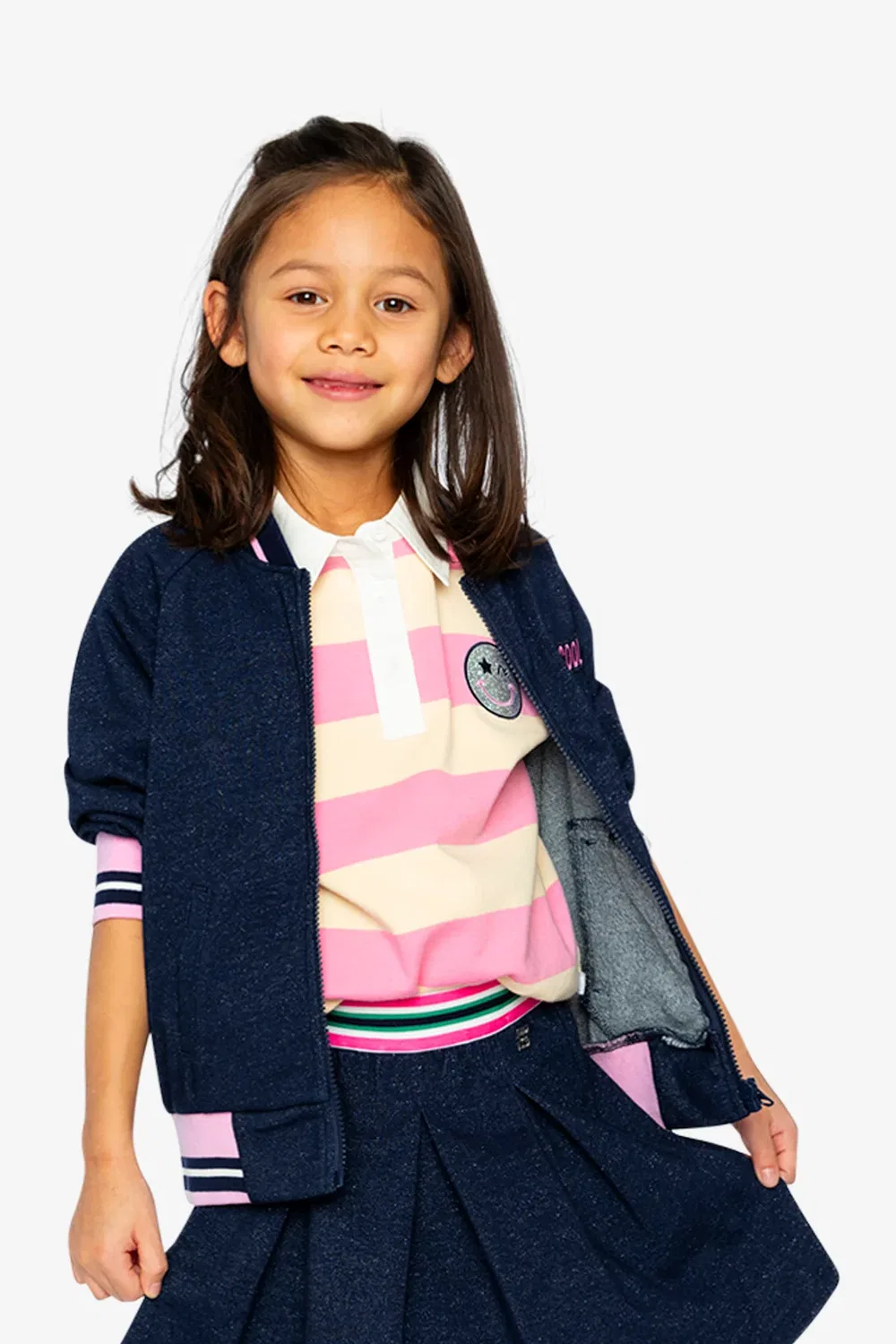 Детская куртка-бомбер с аппликациями French Terry Jacket Deux par Deux, Navy Blue Denim — фото 4