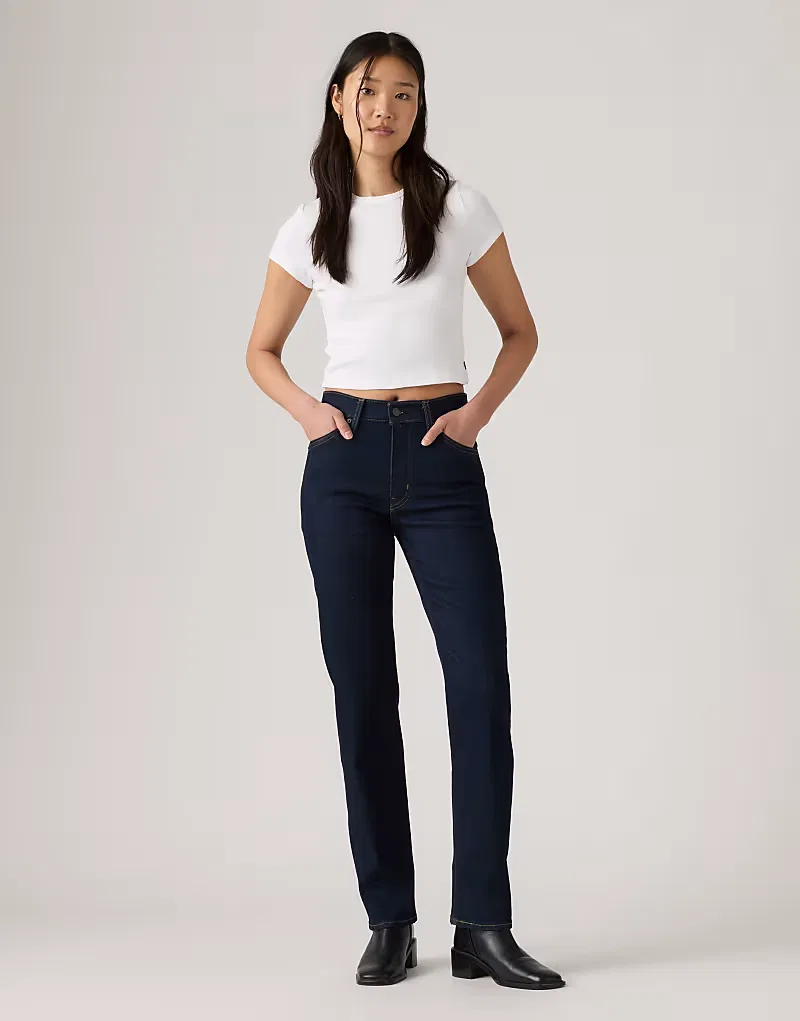 Джинсы Levi's 722 с высокой посадкой и зауженными штанинами, темно-синие — фото 2